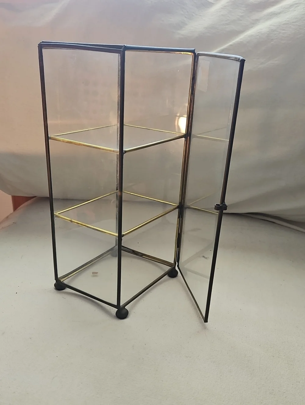 Glass Display Cabinet Gold Accents - Small With 3 Shelves